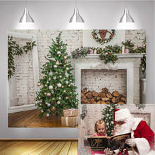 Fondo de Navidad Vintage para chimenea, fotografía de árbol de Navidad, pared de ladrillo blanco de madera, Fondo de foto, sesión de fotos, regalo verde 2024 - compra barato