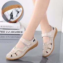 Split Leather Big Size EU42 Female Sandals High Quality Mom Casual Flat Shoes Woman Summer Sandals Cut-out Sandalias Mujer SH319 2024 - buy cheap