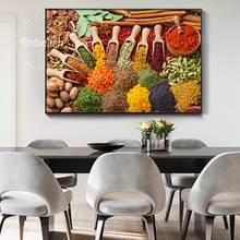 Pintura en lienzo para cocina, carteles e impresiones de granos de colores, especias, pimientos, arte escandinavo para pared, imagen de comida para sala de estar 2024 - compra barato