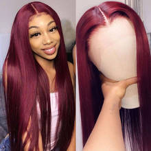 99J Colored Lace Front Human Hair Wigs Burgundy Straight Peruvian Remy T Part Lace Wig Pre Plucked Bleached Knots Lace Front Wig 2024 - buy cheap