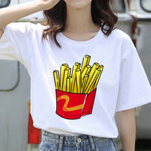 2020 Женская летняя футболка пакетика картошки фри из мультфильма гамбургер печатных футболки повседневные футболки Harajuku в стиле 90-х, Ретро стиль, белая футболка женская одежда 2024 - купить недорого
