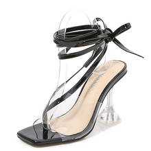 Sandálias romanas de cristal transparente de salto alto sandálias femininas europeus e americanos sexy tamanho grande 35-46 2024 - compre barato