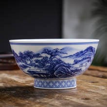 Jingdezhen Ceramics Blue And White Porcelain Bowl Health Hand Made Rice Bowl Porridge Noodle Bowl Tableware Set Bowl 2024 - buy cheap