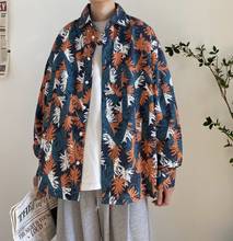 Camisa hawaiana con estampado de hojas para hombre, abrigo de manga larga, ropa informal a la moda, puños franceses, 2021 2024 - compra barato