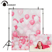 Allenjoy kids photography background indoor room pink white balloons welcome baby girl birthday backdrop photo studio photocall 2024 - buy cheap