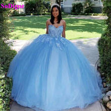 Somáquina de baile, vestido floral azul, rendas, 16 vestidos longos, vestido de baile, 15 anos 2024 - compre barato