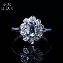 HELON Real 925 Sterling Silver Natural Aquamarine & Diamonds Engagement Ring Women Birthday Anniversarry Fine Jewelry Best Gift 2024 - buy cheap