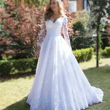 YIWUMENSA Soft Tulle Lace Appliques Backless Bridal Gown For Women Bride Long Sleeves A Line Wedding Dress Boho Custom Made 2021 2024 - buy cheap