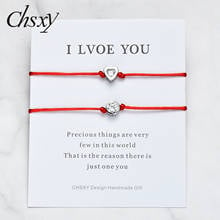 CHSXY 2Pcs/Set Simple Style Heart Bead Red String Bracelet Round Cubic Zirconia Charm Matching Couples Bracelet Wish BFF Jewelry 2024 - buy cheap