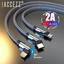 !ACCEZZ 180 Degree Rotate 3 in 1 USB Cable Phone Charger Cable Type c Micro USB Cord Fast Charging For iPhone Huawei Xiaomi Wire 2024 - buy cheap
