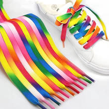80 120 150cm tendência colorida laço arco-íris gradiente impressão sapatos de lona plana rendas sapatos casuais cor renda plana 2024 - compre barato