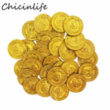 Chicinlife moedas de crânio, ouro, plástico, pirata, 30 peças, feliz festa de dia das bruxas, brinquedos, adereços de jogo, decoração, suprimentos 2024 - compre barato