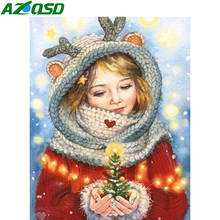 Azqsd 5d pintura diamante natal menina ponto cruz imagem de strass needlework diamante bordado retrato decoração da sua casa 2024 - compre barato
