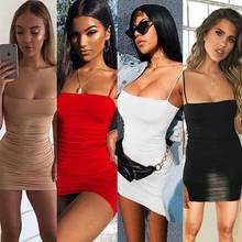 Spaghetti strap mini sleeveless women dress sexy club party 2022 summer dress women slash neck solid bodycon woman dresses robe 2024 - buy cheap