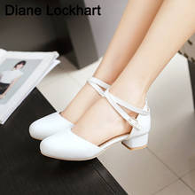 Sandálias femininas confortáveis, sapatos de ponta redonda para mulheres, sapatos brancos de salto alto 3cm, plus size 41, 42, 43 2024 - compre barato