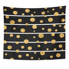 Yellow Gold Polka Dot on Lines Golden Confetti Black and White Stripes Christmas Design Tapestry Home Decor Wall Hanging 2024 - compra barato