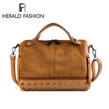 Herald Fashion Large Capacity Leather Female Shoulder Bag Women Top-handle Bags With Rivets Retro Motorcycle Tote Bags 2019 Hot 2024 - buy cheap