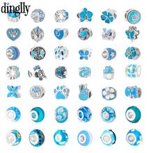 DINGLLY 2pcs Fashion Blue Cyan Butterfly Beads Silver Color Charm For Bracelets Original Necklace Diy Women's Jewelry Accessory 2024 - buy cheap