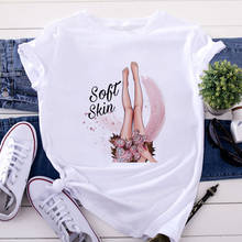 Новые летние женские футболки Harajuku, сексуальные, красивые ноги, цветочный принт, футболка, Модный корейский Белый Топ, женская футболка, одежда 2024 - купить недорого