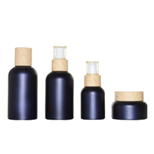 Wood Pattern Lid Empty Cosmetic Packaging Matte Frost Dark Blue Glass Spray Lotion Pump Bottles 40ML 100ML 120ML 50G Cream Jars 2024 - buy cheap