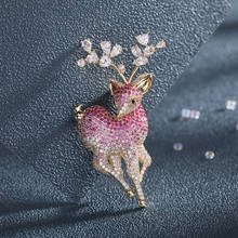 Lovely Sika Deer Brooches Pins Luxury Red Blue AAA Cubic Zircon Brooch for Men Women Coat Suit Animal Winter Jewelry Broche Pin 2024 - buy cheap