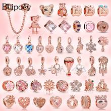 Buipoey Rose Gold Heart Pendant Charm Crystal Beaded Fit Brands Bracelet Original Necklace Handmade Women Jewelry Accessory 2024 - buy cheap