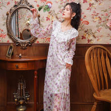 Women Long-sleeved Nightdress Spring Retro Sweet Princess Nightgowns Loose Plus Size Modal Sleepwear Floral Print Sleep Dress 2024 - buy cheap