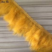 Оптовая продажа, золотистые и желтые крашеные пушистые перья индийского марабу, 10 метров, бахрома, сатиновая лента, настоящий куриный шлейф 2024 - купить недорого
