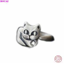 BOCAI S999 Sterling Silver Charm Ring for Women 2021 Popular Personality Matte Antique Cat Fashion Pure Argentm Jewelry 2024 - buy cheap