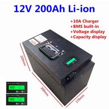 Steel case 12V 200Ah Lithium ion battey pack 12V with BMS for solar panel energy storage camper caravan motorhome RV+10A charger 2024 - buy cheap