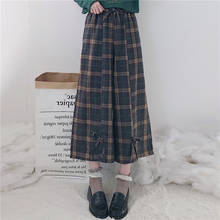 Calças japonesas femininas estilo lolita pernas largas com elástico na cintura bandagem vintage xadrez calças compridas fofas calças para meninas kawaii 2024 - compre barato