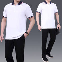 5XL plus size summer cotton solid casual sports suit men short-sleeved Polo shirt+trousers set short-sleeved T-shir+pants set 2024 - buy cheap