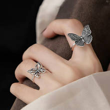 Anillo de mariposa hueca de Color plateado Retro coreano para mujer, anillo de apertura de cobre de circón Punk Hip Hop, joyería de tendencia, nuevo 2021 2024 - compra barato