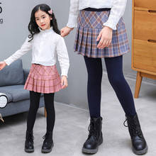 Calças leggings de algodão para meninas, saia xadrez fashion calças para crianças 4 6 8 9 10 11 12 anos primavera outono 2024 - compre barato