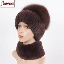 2022 Russian Women Winter Real Rex Rabbit Fur Hat Scarf 2 Pieces Knitted Rex Rabbit Fur Hat Top Natural Fox Fur Cap Scarves Sets 2024 - buy cheap