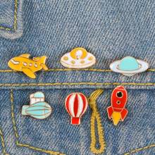 Exquisite fashion metal drip cartoon jewelry aircraft hot air balloon rocket planet brooch pin 2024 - buy cheap