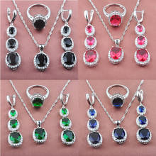 Conjuntos de joyas de boda de circonia negra para mujer, conjunto de collar y pendientes de anillo de Color plateado TZ0122 2024 - compra barato