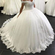 Off The Shoulder Ball Gown Wedding Dress 2020 Lace Crystals Beading Bridal Gowns Marriage Bride Dresses Custom Made Lace up New 2024 - buy cheap