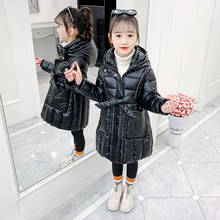 Jaqueta feminina acolchoada de couro brilhante, casaco de algodão acolchoado para meninas com capuz espessamento, jaqueta para garotas 2024 - compre barato