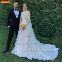 Sexy Boho O Neck Wedding Dress 2021 Vestidos De Novia Lace Appliqued Long Sleeves Bride Dresses Custom Made Vestido De Casamento 2024 - buy cheap