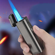 Metal Three Turbo Lighter Gas Lighter Blue Flame Butane 1300C Cigar Cigarettes Smoking Accessories Gadgets for Men Gift 2024 - buy cheap