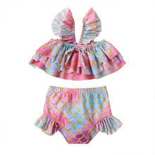 Summer Sandy Beach Girls Swimsuit Sling 2PCS Bikini Polyester Sleeveless Seaside Swimming Girls Set Print 2024 - buy cheap