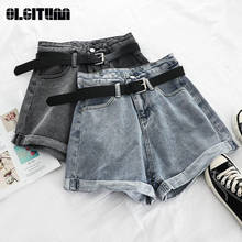 2020 New Denim Short Pants 2020 Women Summer High Waist Slim Outwear Pants Curling Wide Legs A-Line Ladis Denim Pants with Belt 2024 - buy cheap