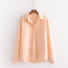 2020 mulheres laranja único breasted za camisa longa feminina primavera casual sólido manga comprida solta blusa para escritório senhora bolso camisa 2024 - compre barato