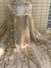 Belos tecidos de rede exclusivo e popular de renda de rede bordada com miçangas para vestido de noiva 2024 - compre barato