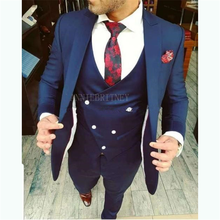 Azul marinho terno masculino 3 peças ajuste fino casamento smoking pico lapela padrinhos usar traje homme masculino blazer baile de formatura 2024 - compre barato