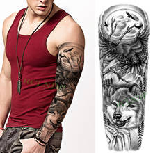 Водостойкая временная татуировка-наклейка Орел, волк, лес, на всю руку, большая фальшивая татуировка для мужчин, женщин, мужчин, боди-арт 2024 - купить недорого