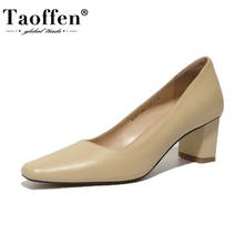 Taoffen Real Leather Women Pumps Sexy High Heel Shoes Ladies Square Toe Office Lady Party New Fashion Footwear Size 33-40 2024 - buy cheap