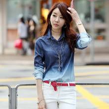 Girls Slim Top New Autumn Women Casual Long Sleeve Denim Shirt Women's Turn-down Collar Fashion Blouse 2024 - buy cheap