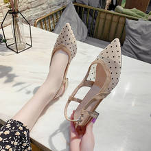 Sandalias de tacón con punta para mujer, zapatos transparentes con hebilla media, a la moda, con bloque abierto, tacón cuadrado de tela, 2021 2024 - compra barato